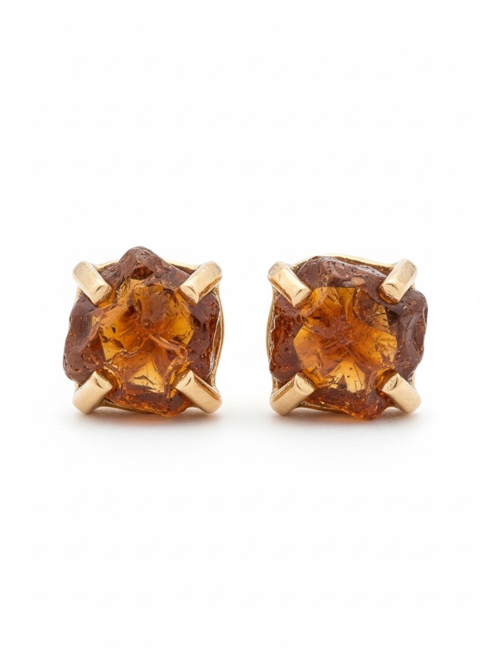 Gold-Tone Amber Glass Stud Earrings - Women Jewelry